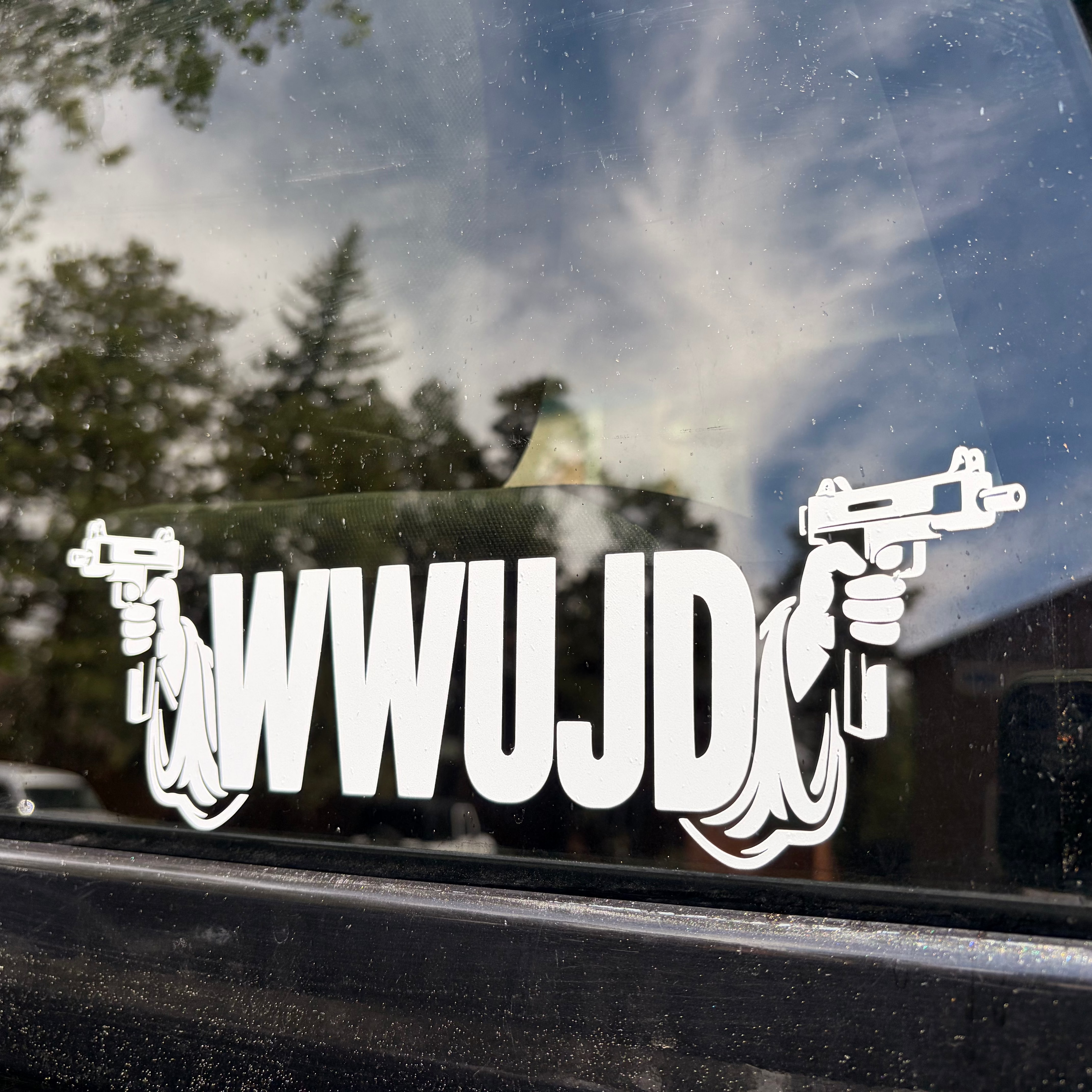 What Would Uzi Jesus Do Car Window Decal
