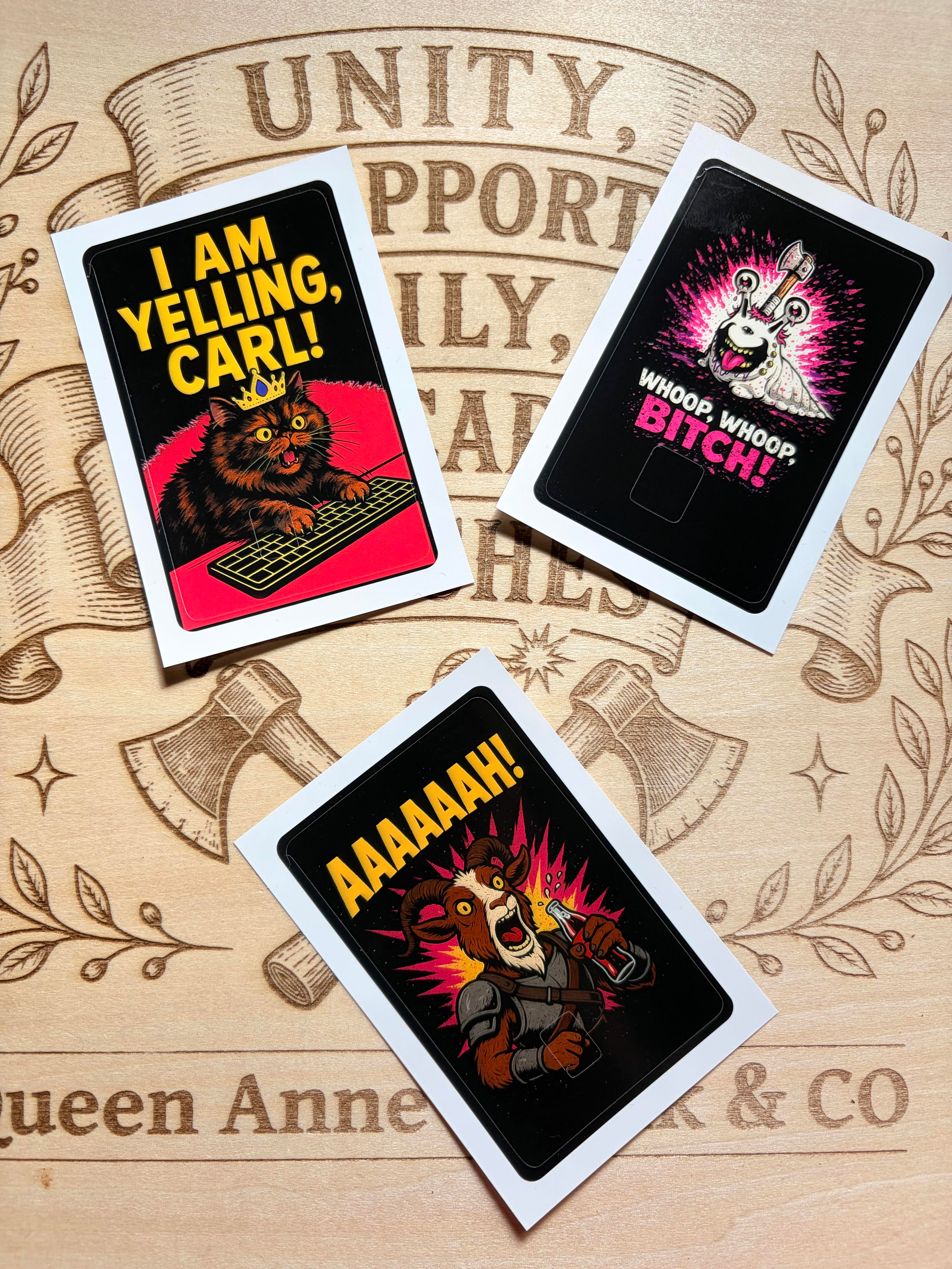DCC Fan Art Credit Card Skins - I Am Yelling Carl, Sluggalos, & Prepotente