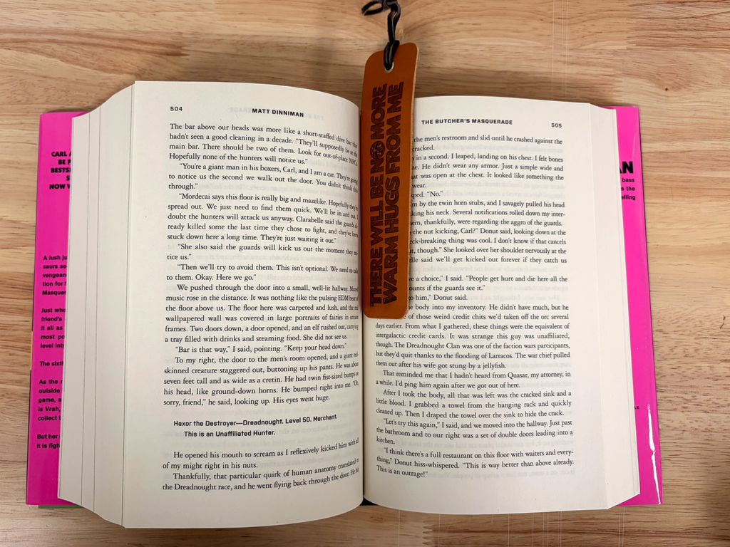 No More Warm Hugs From Me Leather Bookmark | Dungeon Crawler Carl Fan Art